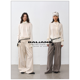 阔腿连腰对褶仿麻直筒裤 BALIANG「捌樑」柯 stem 极简式 休闲长裤