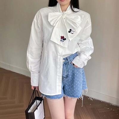 【●露露酱NN专享】TEEINXX韩系米奇刺绣系带设计宽松衬衫 VK244