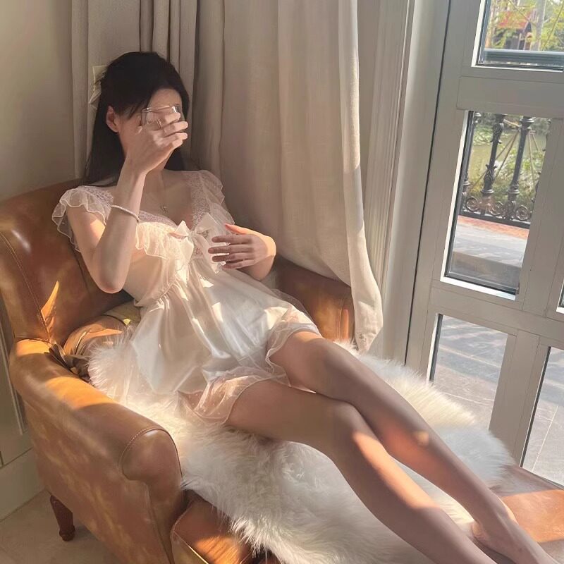 情感趣味性感深V领吊带睡裙情侣约会战袍连衣裙蕾丝睡衣家居服