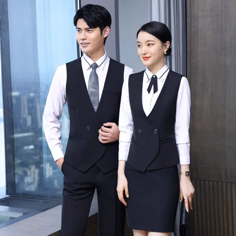 酒店前台工作装女秋季职业马甲套装酒吧KTV餐饮收银服务员工作服