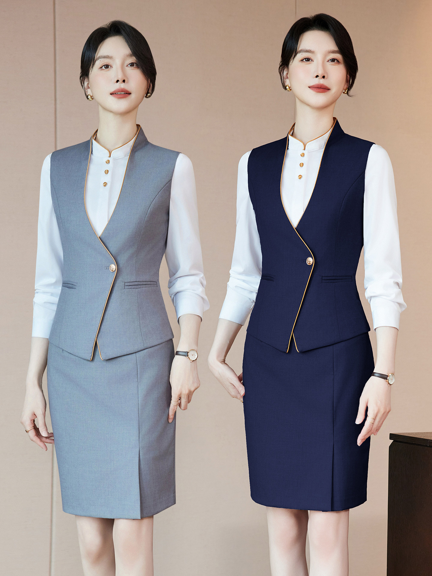 职业马甲西装套装女酒店前台餐厅接待工作秋装美容院服务员工作服