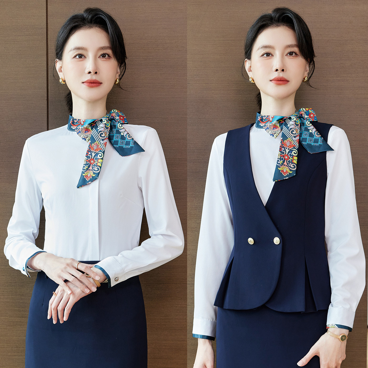 空姐职业装马甲套装女美容院珠宝店工装酒店前台服务员工作服