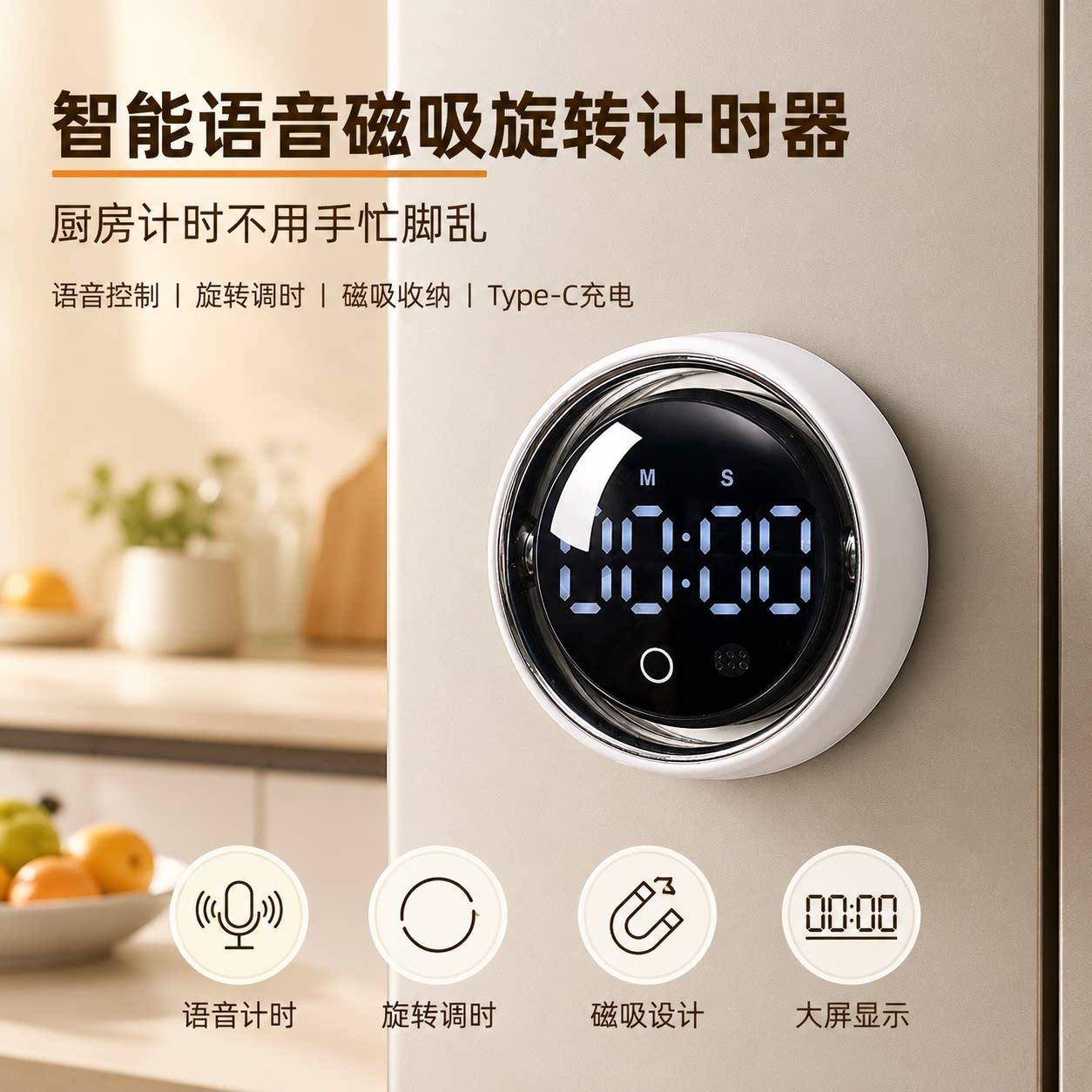 智能语音磁吸计时器厨房定时提醒器小学生学习自律神器倒计时闹钟