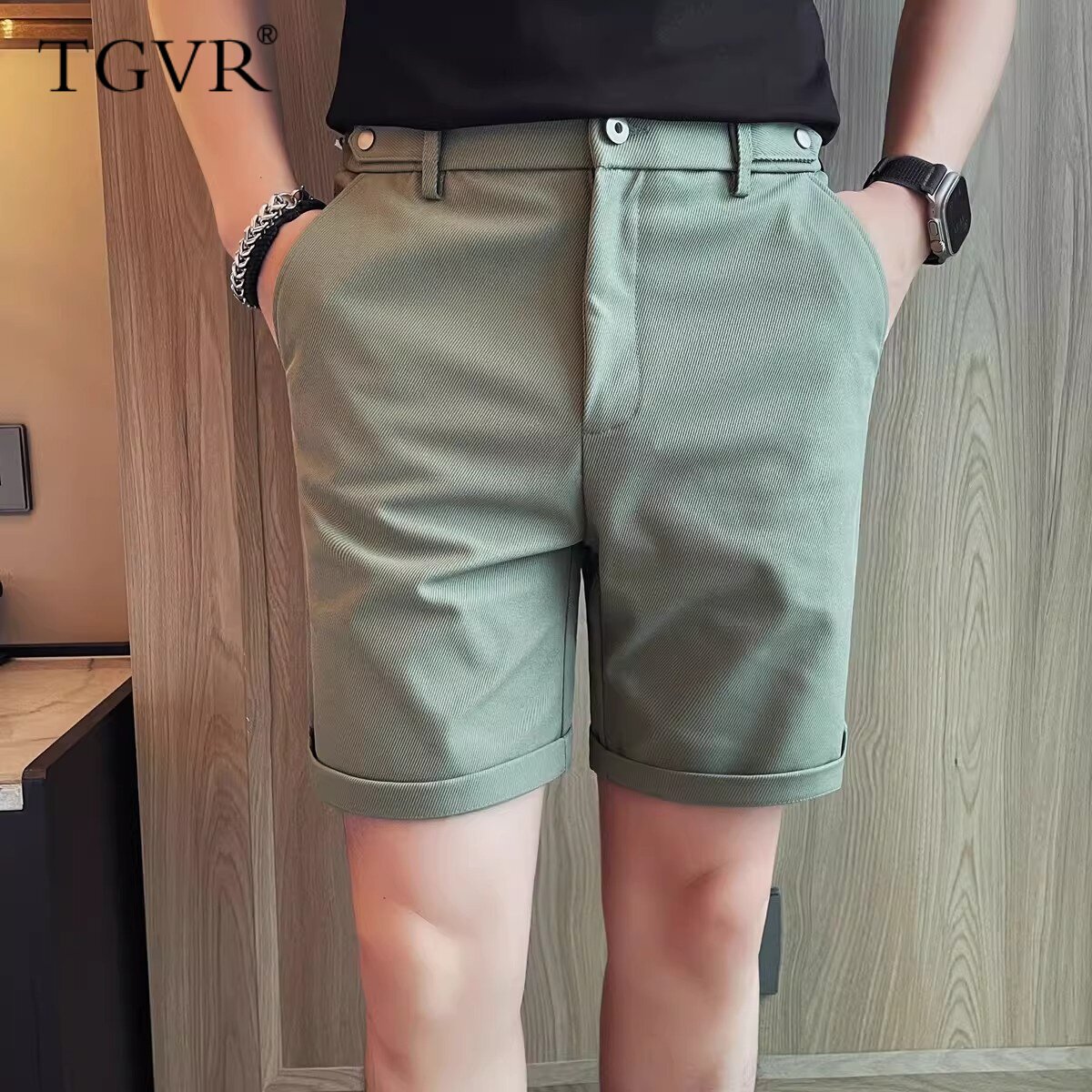 半松紧腰男士西装短裤夏季薄款时尚潮流修身舒适百搭休闲五分裤子