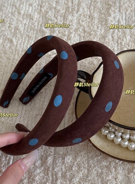 复古气质蓝色波点发箍女2025新款高颅顶头箍日常外戴时尚百搭爆款