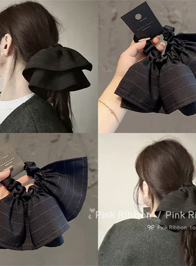 简约温柔ins韩系黑色条纹裙摆发圈高马尾丸子头高级百搭发绳发饰