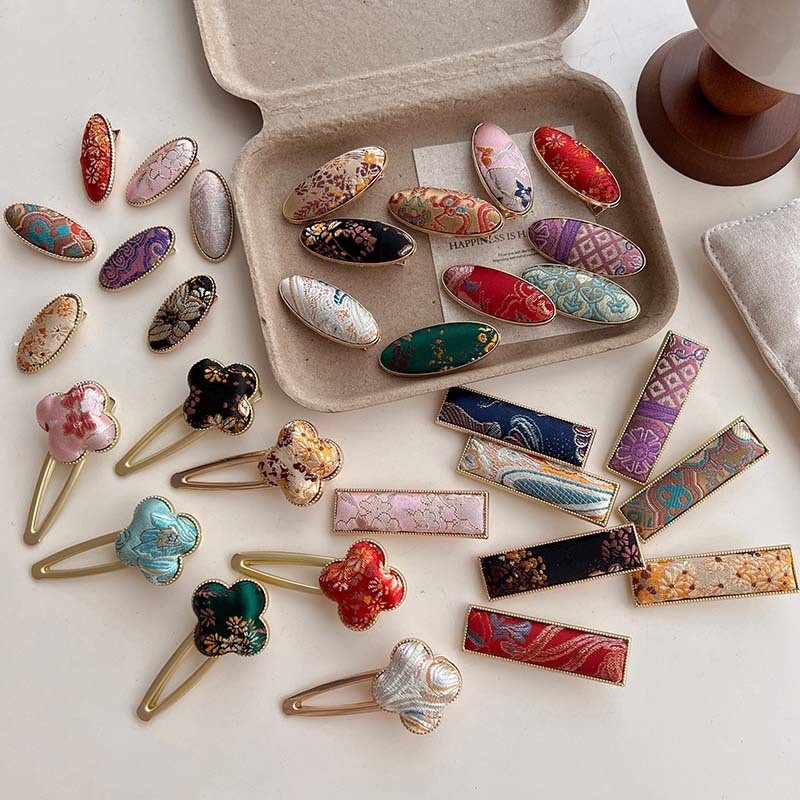 非遗宋锦发夹中国风丝绸布艺鸭嘴夹复古发夹手工发饰头饰