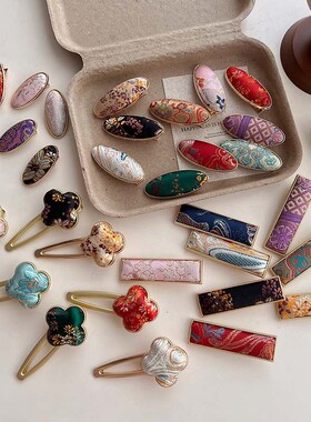 非遗宋锦发夹中国风丝绸布艺鸭嘴夹复古发夹手工发饰头饰