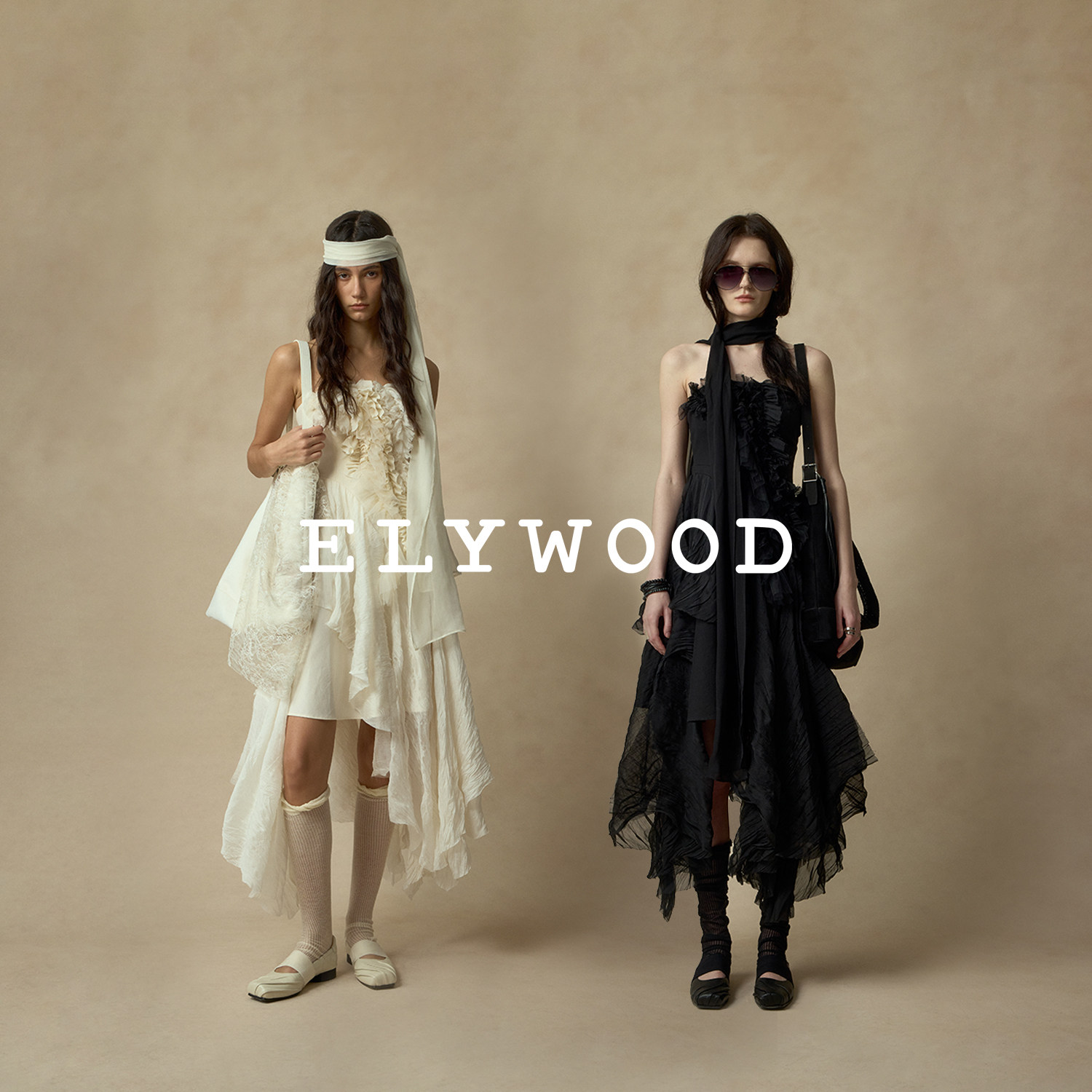 Elywood重工抽褶抹胸连衣裙