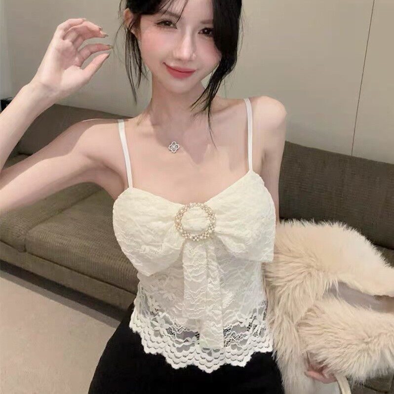 小香风蝴蝶结蕾丝吊带背心女外穿