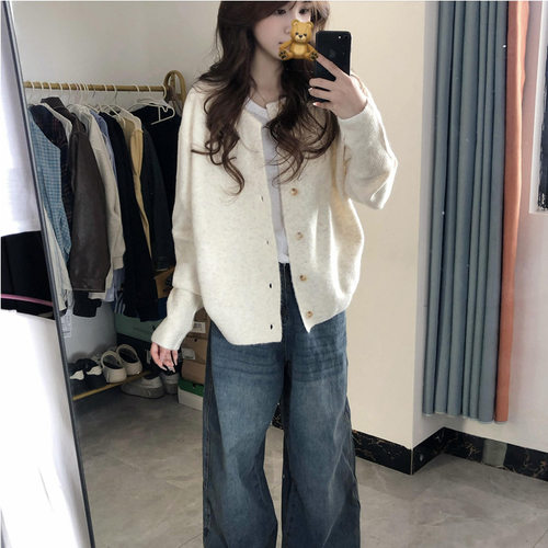 初秋学院风宽松薄款针织开衫女