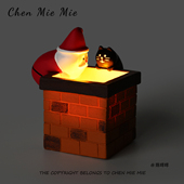 「烟囱上 圣诞老人和猫猫」可爱平安夜桌面摆件装 饰品圣诞节礼物