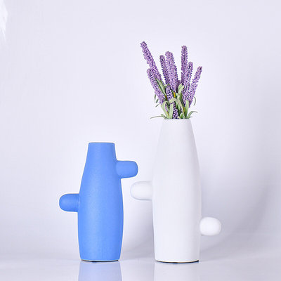 创意莫兰迪色陶瓷花瓶客厅插花雪柳干花摆件桌面摆件玄关装饰