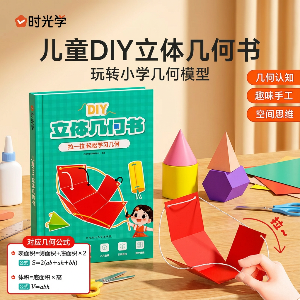 立体几何模型书时光学儿童DIY玩转几何认知趣味手工空间思维数学绘画几何图形益智玩具立体思维益智玩具书生日礼物男女孩动手实践