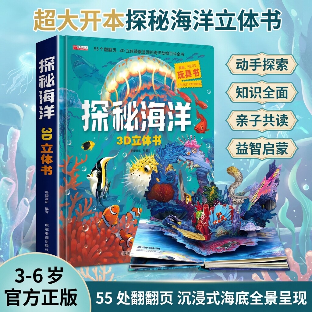 好玩的3d立体书儿童科普百科翻翻书3-6岁幼儿园早教启蒙认知绘本超大开本全套4册探秘海洋神奇的动物恐龙儿童军事百科飞机大百科