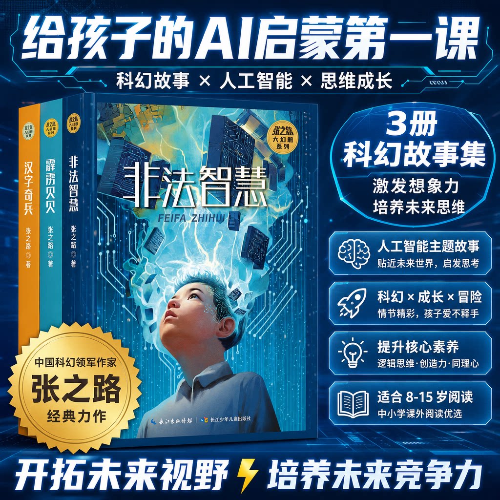 张之路科幻小说全套3册非法智慧霹雳贝贝汉字奇兵孩子AI启蒙第一课8-15岁中小学生课外阅读少儿科幻冒险文学激发想象力培养