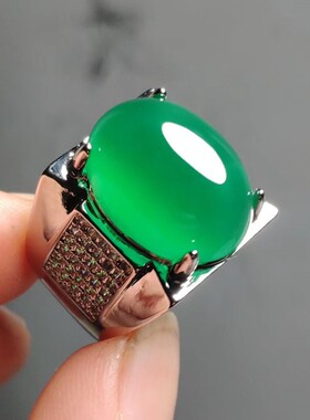 冰种绿玉髓超霸气男戒指活扣可调大号翡翠色玉石指环男士扳指玉石