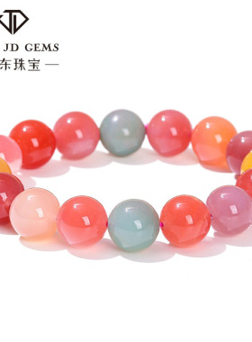 晶东珠宝  天然绯红盐源玛瑙手链糖果色甜美风女生款圆珠手饰