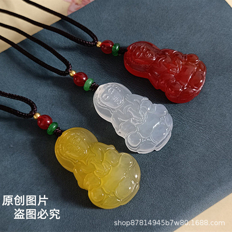 天然玛瑙玉髓观音吊坠玉菩萨项链男儿童小孩红黄白本命年平安玉佩