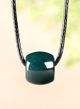 天然A货翡翠深蓝水路路通吊坠糯冰种玉石桶珠女款玉坠简约