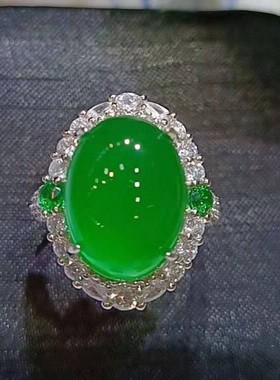 直播女戒指高冰帝王绿满绿玉髓鸽子蛋女戒指大气妈妈礼物漂亮戒指