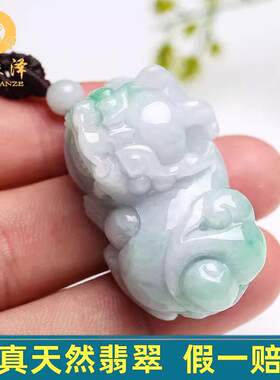 天然翡翠飘阳绿霸王貔貅吊坠男女款招财转运玉石项链挂件