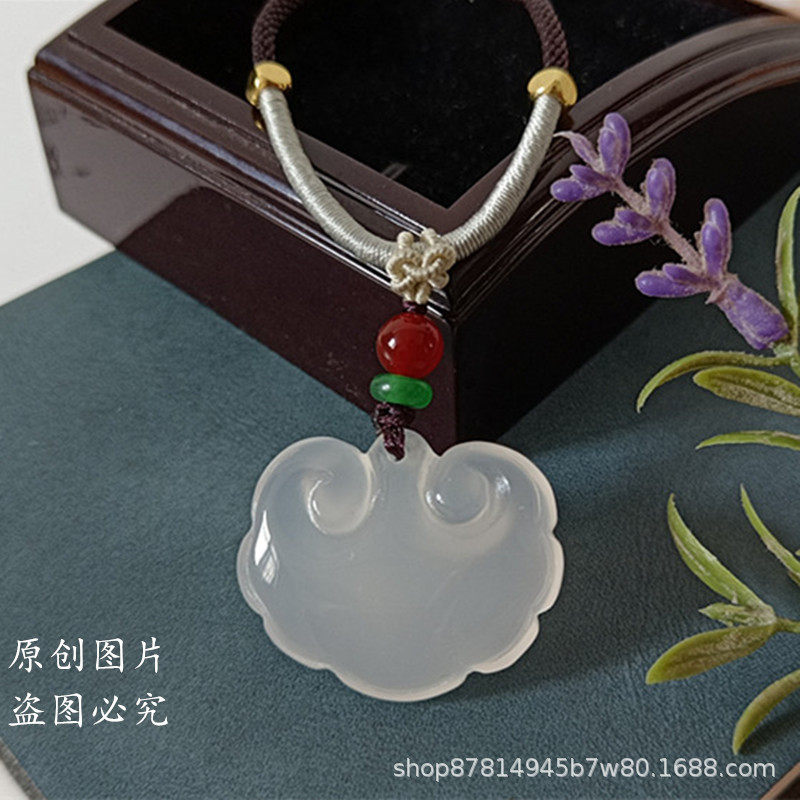 天然白玉髓如意锁吊坠抖音爆款男女情侣项链小孩儿童平安锁玉佩