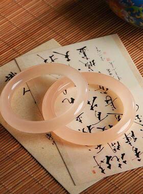 粉月光天然西柚粉藕粉冰种玉镯美人条手镯子通透阿富汗玉圆条