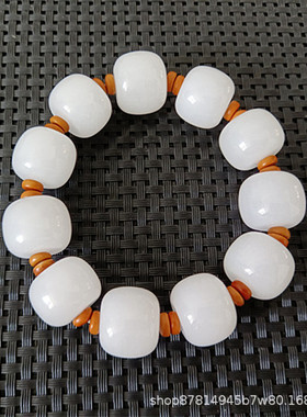 天然金丝玉男士大款手链算盘珠手串18乘14羊脂白色珠串佛头直播款