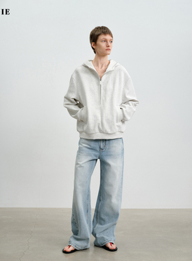 SILAVIE宽松长袖运动通勤连帽半拉卫衣卫裤两件套套装女春季新款