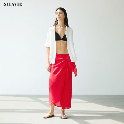 SILAVIE原创定制面料系带半裙女浪漫法式度假风长裙