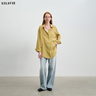 新款 SILAVIE清凉苎麻半开襟翻领宽松空调衬衫 女高级感2026春季