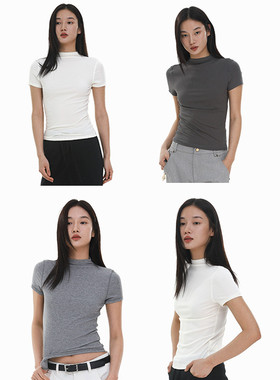 SILAVIE  夏季简约时髦精B入半高领ins紧身小短袖T恤女