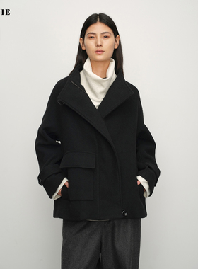 SILAVIE 立体结构风衣式廓形立领羊毛高级感双面呢料大衣外套