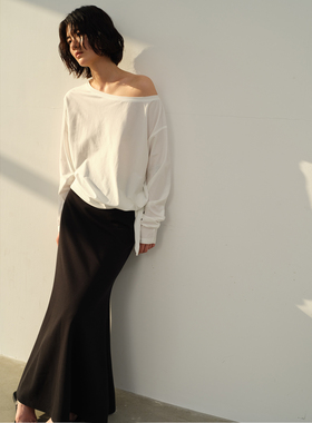 SILAVIE 百显高显瘦莫代尔鱼尾裙气质松弛高腰针织半身裙