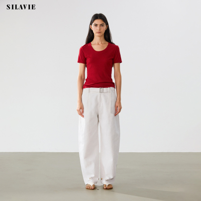SILAVIE显瘦锥形系带牛仔长裤