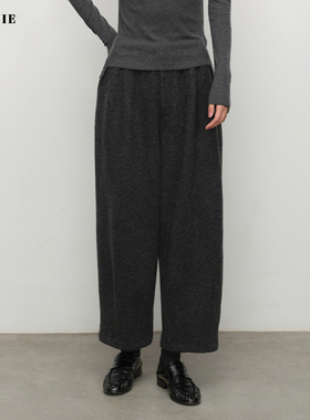 SILAVIE深灰色羊毛混纺经典百搭宽松直筒阔腿裤中低腰九分奶奶裤