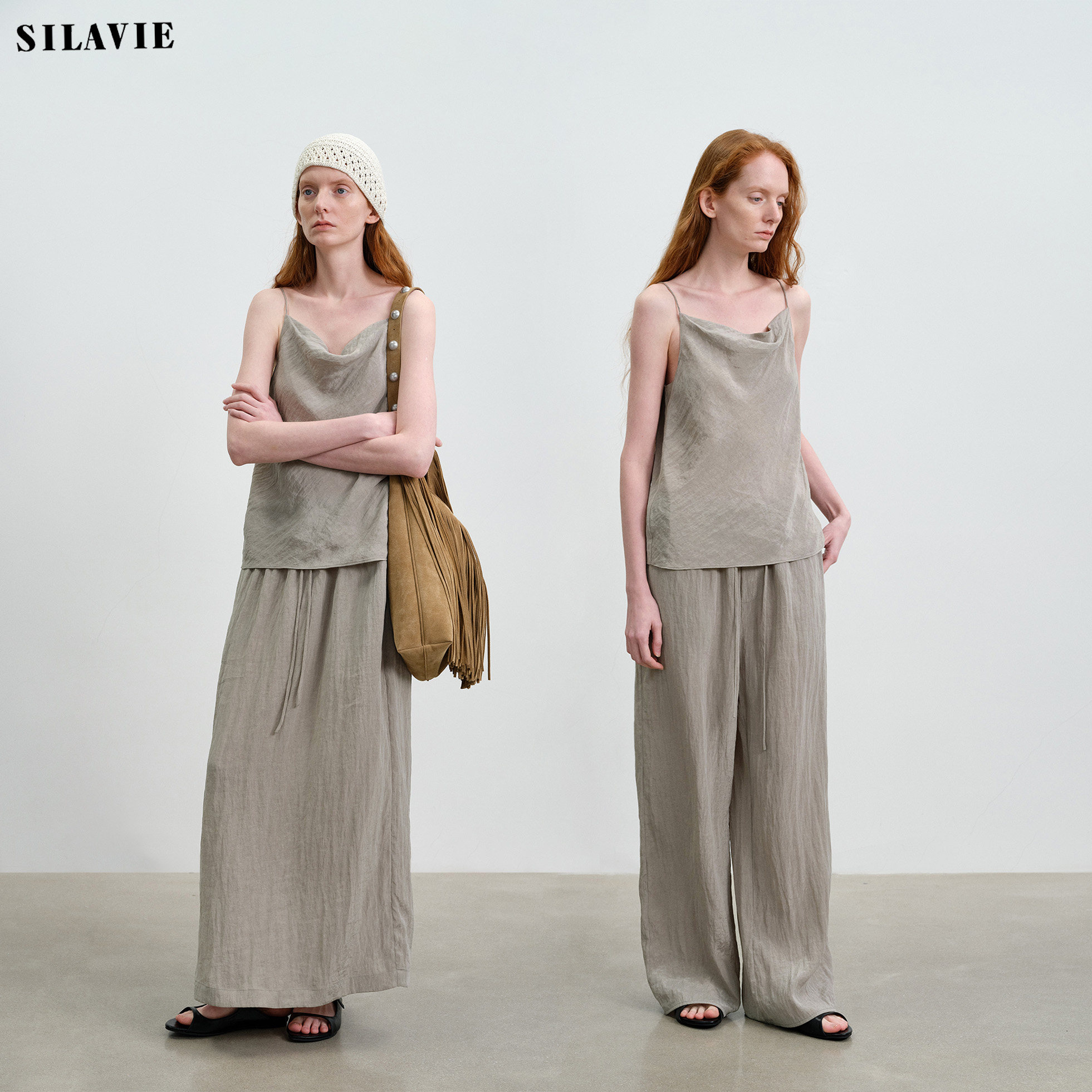 SILAVIE吊带套装女夏内搭外穿上衣宽松直筒松弛感裤子半身裙长款