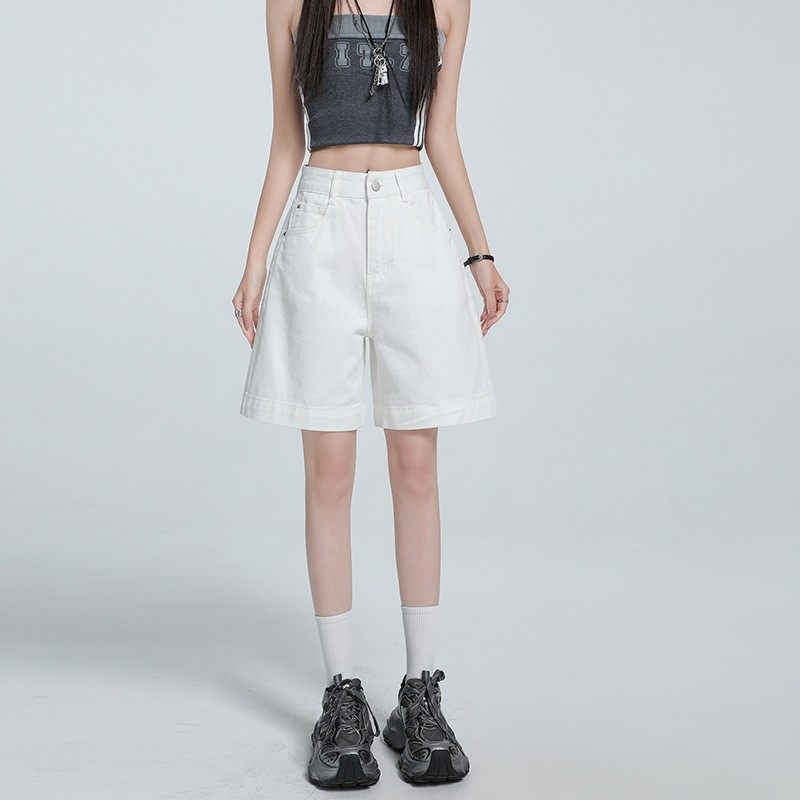 白色牛仔短裤女2025年夏季新款腰显瘦宽松阔腿直筒百搭五分中裤子,女装/女士精品,大码裤装,淘宝优惠券,粉丝福利购,淘宝优惠卷