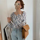 新款 女装 长袖 2024秋装 印花衬衫 女设计感小众宽松休闲韩风上衣