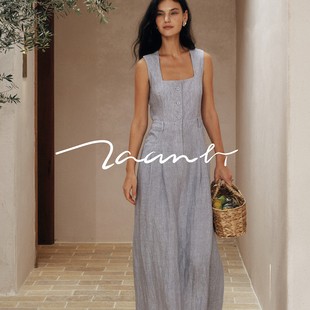 Zaanli暂离 26春夏新品 经典老钱色纺方领背心连衣裙