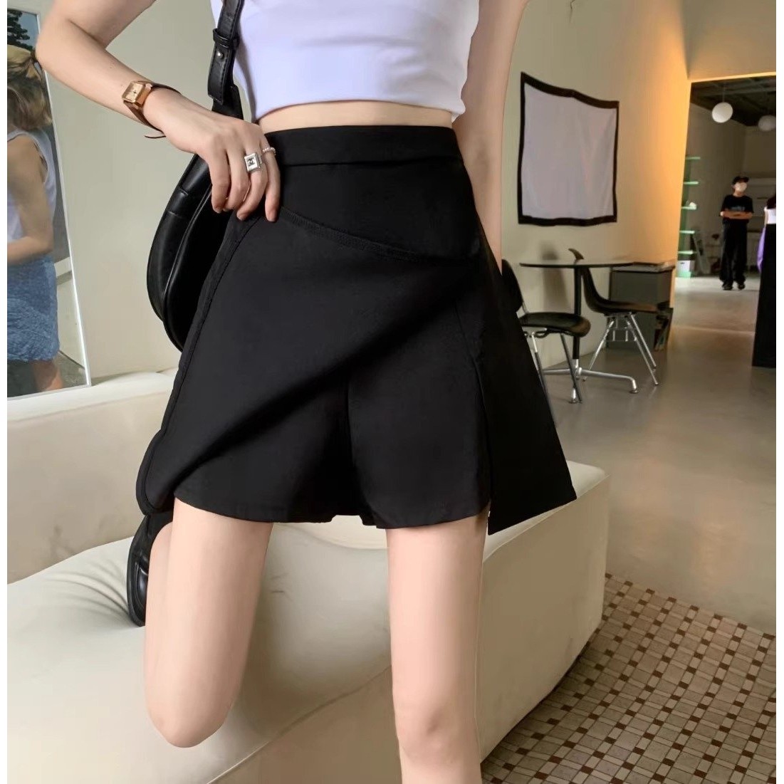 大码黑色开叉半身裙2024夏季胖妹妹高腰显瘦短裙防走光A字裙裤女,女装/女士精品,半身裙,淘宝优惠券,粉丝福利购,淘宝优惠卷