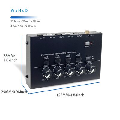 MX400USB 4路音频混音器四通道信号混合器调音台 4 Chaner Mixer