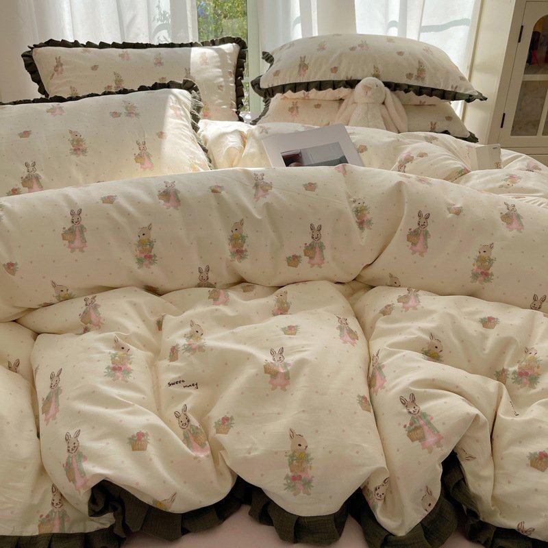 公主风皱皱纱全棉床上四件套纯棉花边少女被套床单床品三件套床笠,床上用品,学生床品套件,淘宝优惠券,粉丝福利购,淘宝优惠卷