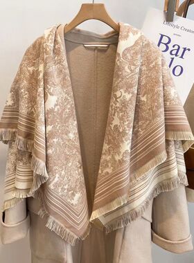 欧美新款140仿羊绒围巾女冬季加厚保暖大方巾时尚百搭优雅披风