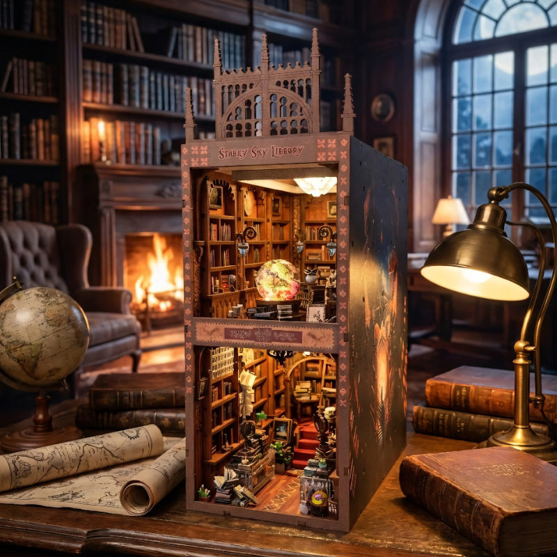 跨境星空图书馆diy小屋建筑模型屋书立拼装摆件积木木质送节日礼,玩具/童车/益智/积木/模型,建筑/DIY小屋/拼装模型,淘宝优惠券,粉丝福利购,淘宝优惠卷