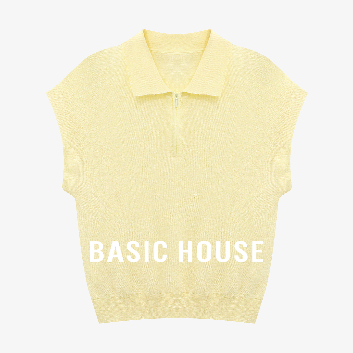 Basic House/百家好夏季新款修身显瘦气质感翻领开衫短袖针织衫女