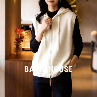 百家好拉链毛衣马甲外套冬季新款女士羊毛针织衫黑色短款马夹背心
