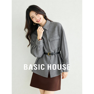 衬衫 双口袋宽松廓形通勤休闲加厚长袖 风收腰女泡泡袖 百家好工装