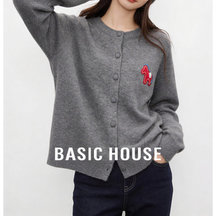 百家好卡通减龄毛衣女士2025冬季新款加厚保暖绵羊毛纽扣针织开衫